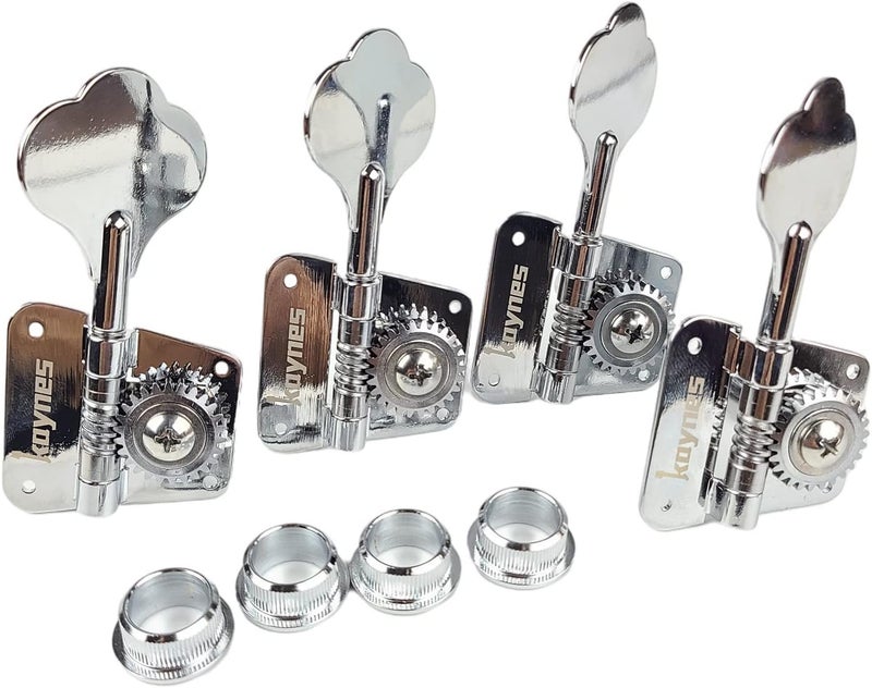 Kaynes Bass Tuners 1:26 Ratio Open Frame Silver Tuning Key Pegs Machine Head Tuners for Electric Jazz Precision Instruments (Chrome) - Image 1